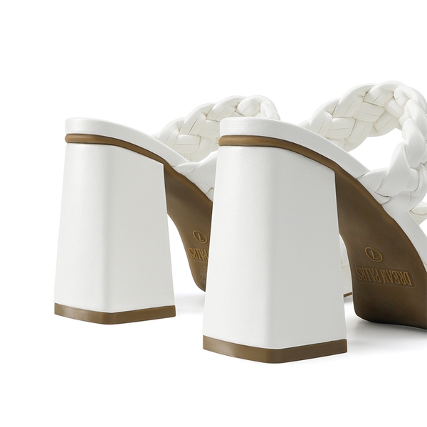 Two Braided Strap Platform Heels - WHITE-PU - 3
