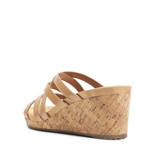 Velvety Layer Strappy Wedge Sandals - NUDE - 4