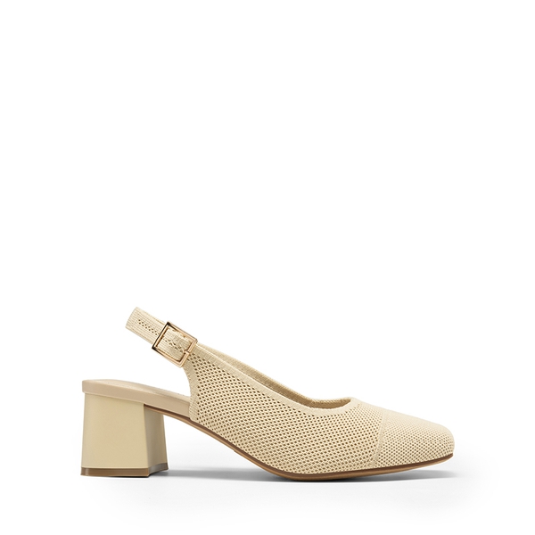 Slingback Knitted Square Toe Pumps - APRICOT - 2