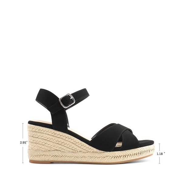 Espadrille Criss Cross Wedge Sandals - BLACK-NUBUCK - 3