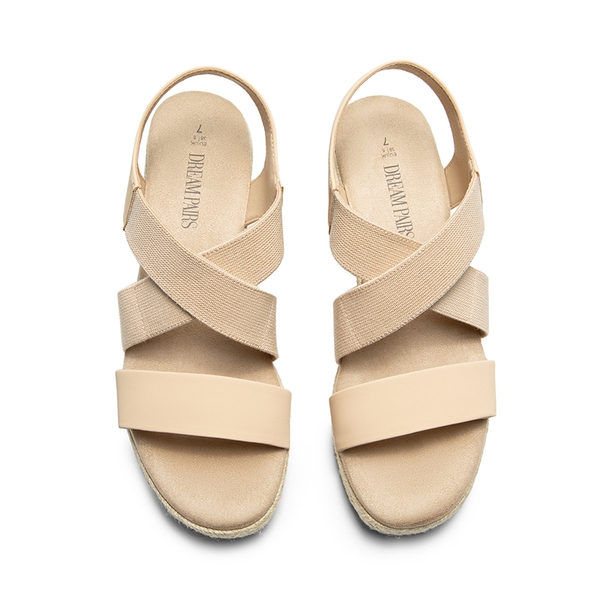 Elastic Ankle Strap Espadrille Wedge Sandals - NUDE-NUBUCK - 6