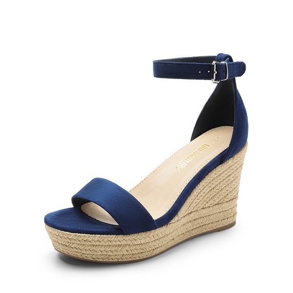 Platform One Strap Espadrille Wedge Sandals - NAVY -  0