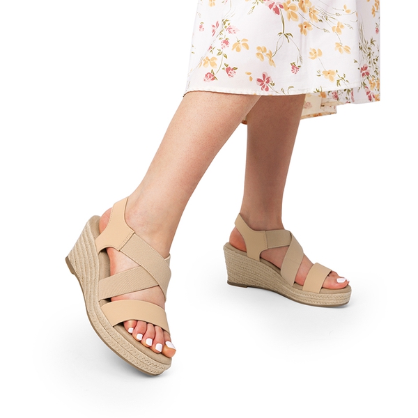 Elastic Ankle Strap Espadrille Wedge Sandals - NUDE-NUBUCK - 1