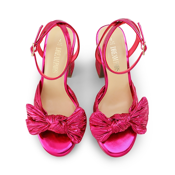 Bow Knot Platform Sandals - HOT PINK - 2