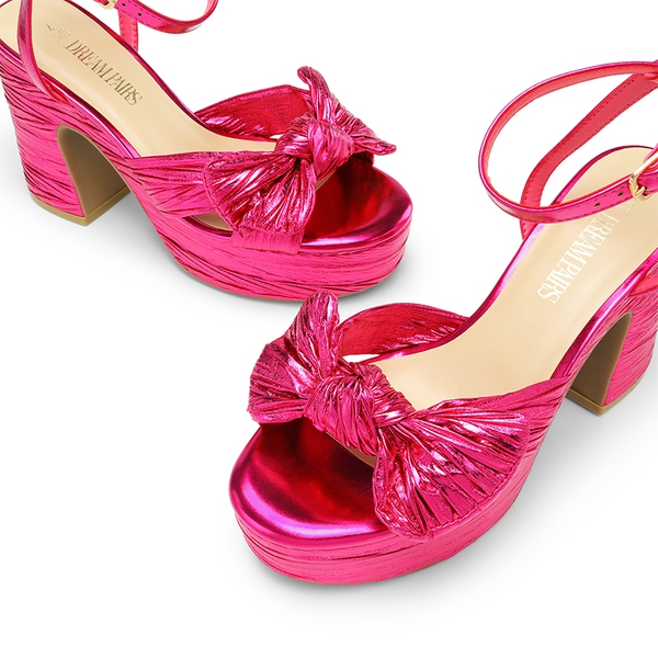 Bow Knot Platform Sandals - HOT PINK - 4