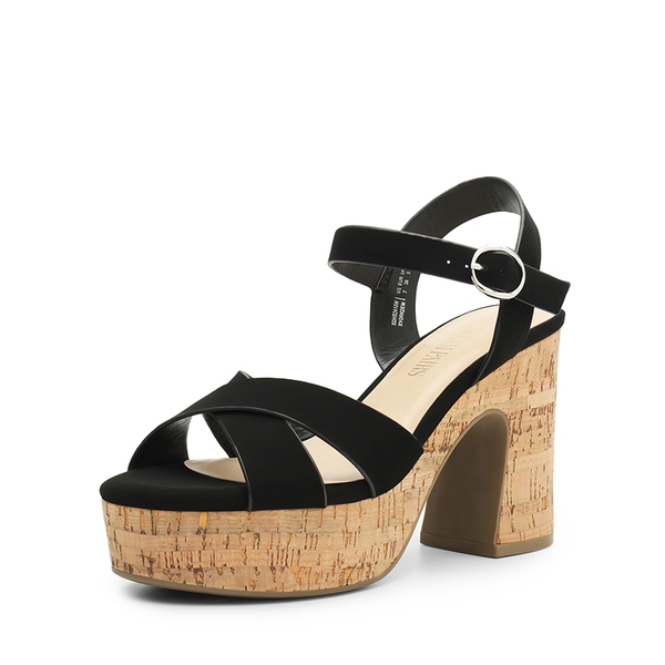 Espadrille Platform Chunky Heel Sandals - BLACK-NUBUCK -  0