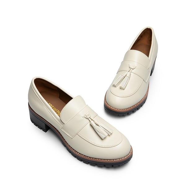 Tassels Chunky Penny Loafers - BEIGE-PU - 4
