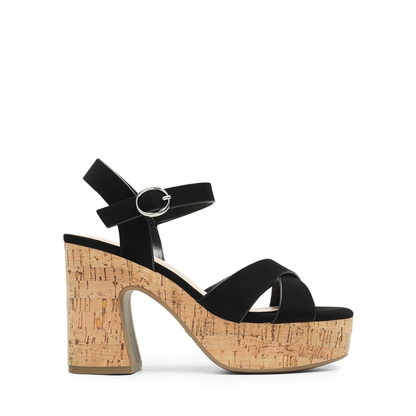 Espadrille Platform Chunky Heel Sandals - BLACK-NUBUCK - 1