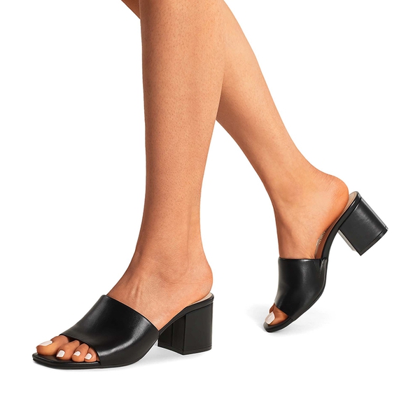 Square Toe Casual Chunky Heel Sandals - BLACK-PU - 5