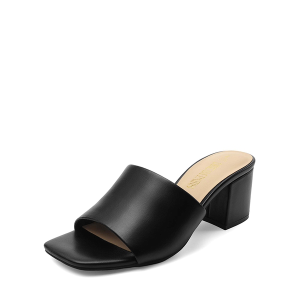 Square Toe Casual Chunky Heel Sandals - BLACK-PU -  0