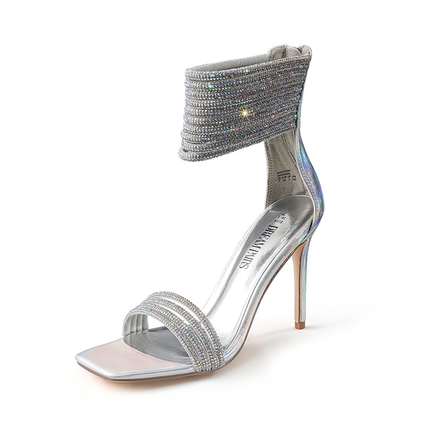 Sparkling Rhinestone Straps Heeled Sandals - SILVER -  0