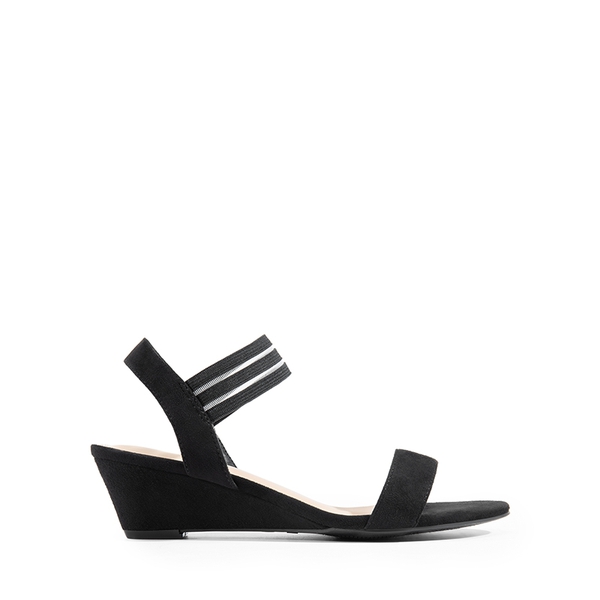 Slip on Elastic Strap Wedge Sandals - BLACK-SUEDE - 1