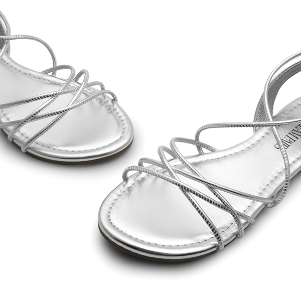 Strappy Lace Up Flat Sandals - SILVER - 3