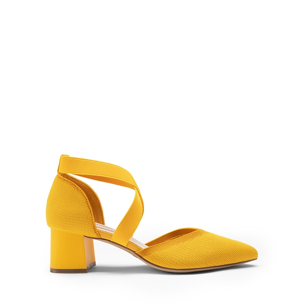 Pointed Toe Criss Cross Pumps - YELLOW-ECO - 3