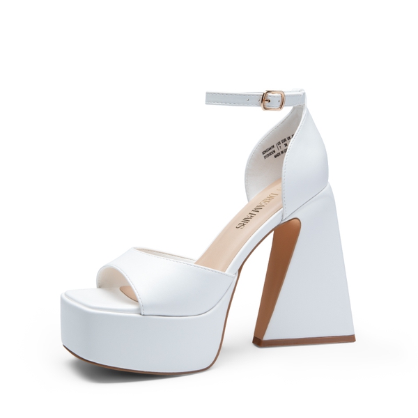 Chunky Ankle-Strap Platform Heel Sandals - WHITE-PU -  0