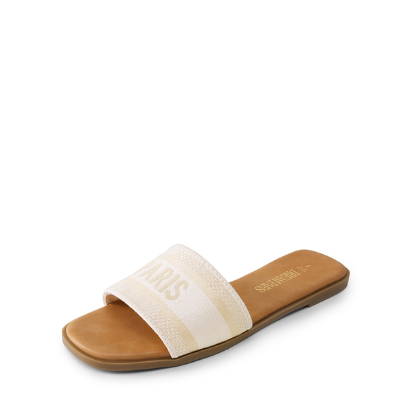 Square Toe Flat Slide Sandals - NUDE -  0