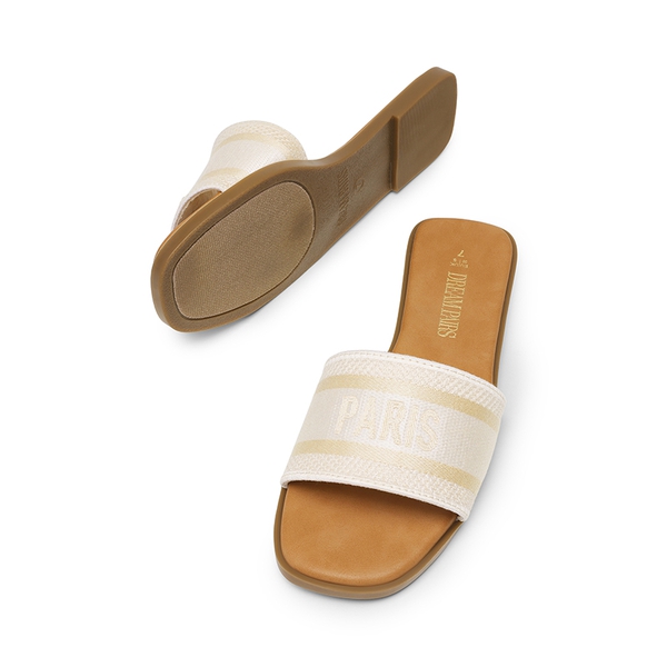 Square Toe Flat Slide Sandals - NUDE - 6