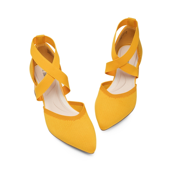 Pointed Toe Criss Cross Pumps - YELLOW-ECO - 6