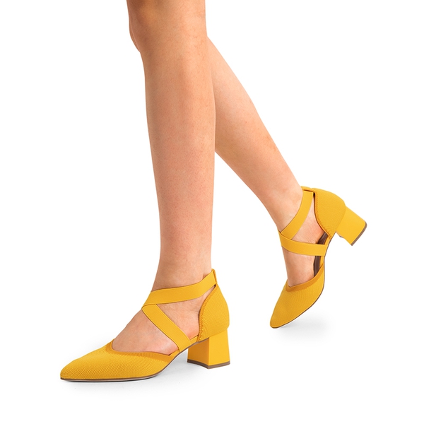 Pointed Toe Criss Cross Pumps - YELLOW-ECO - 1