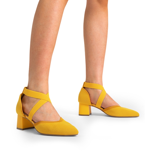 Pointed Toe Criss Cross Pumps - YELLOW-ECO - 2