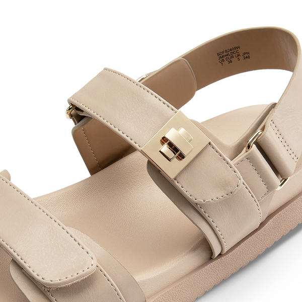Hook And Loop Straps Flat Sandals - NUDE - 4