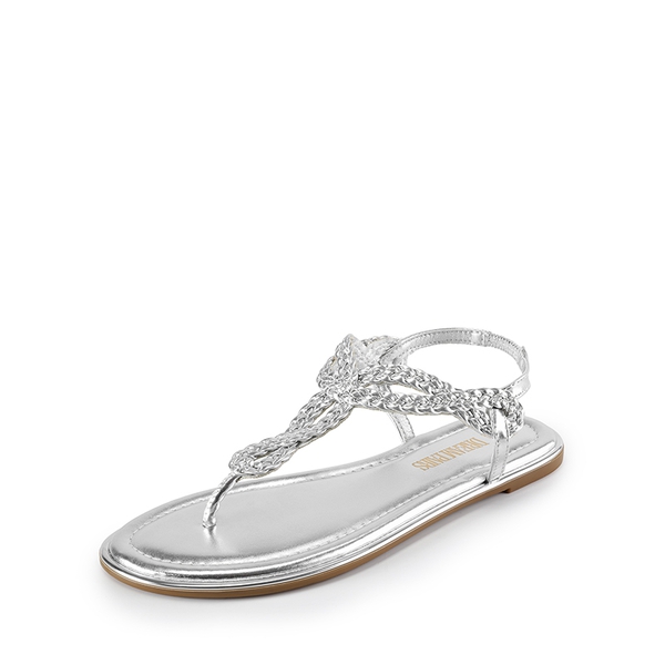T-Strap Thong Flat Sandals - SILVER -  0