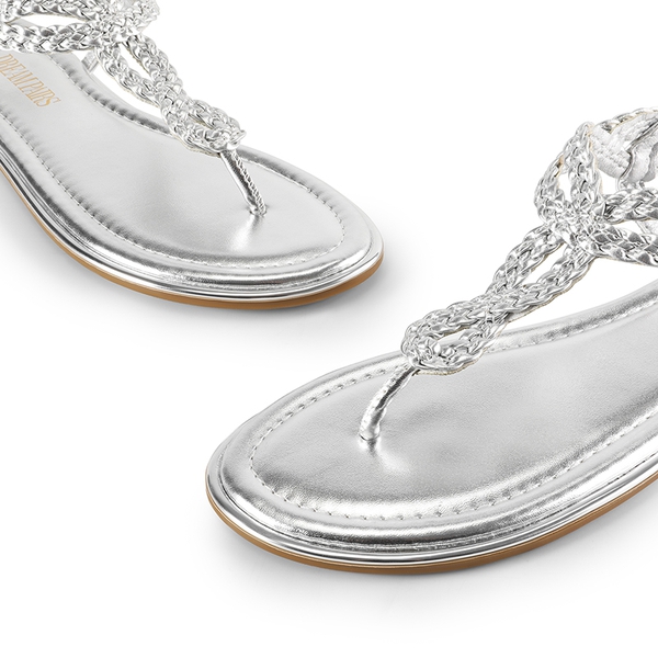 T-Strap Thong Flat Sandals - SILVER - 6