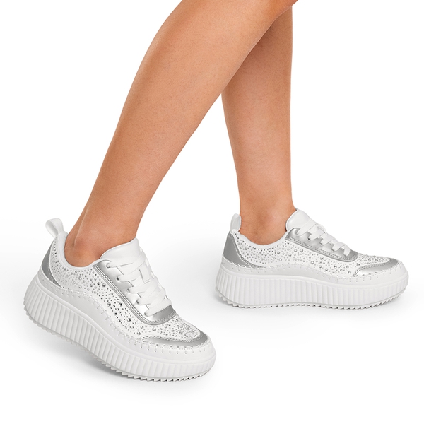 ARCH Tweed-Effect Platform Fashion Sneakers  - WHITE-RHINESTONE - 2