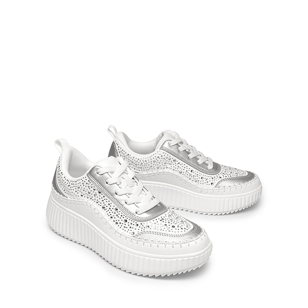 ARCH Tweed-Effect Platform Fashion Sneakers  - WHITE-RHINESTONE - 6