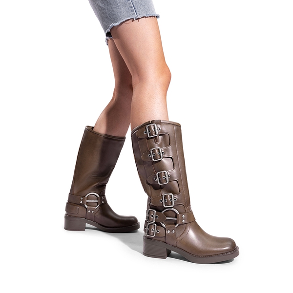 Square Toe Motorcycle Boots - TAN - 1