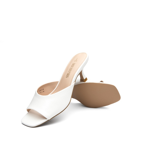 Square Toe Slip-On Heel Sandals - BONE - 5