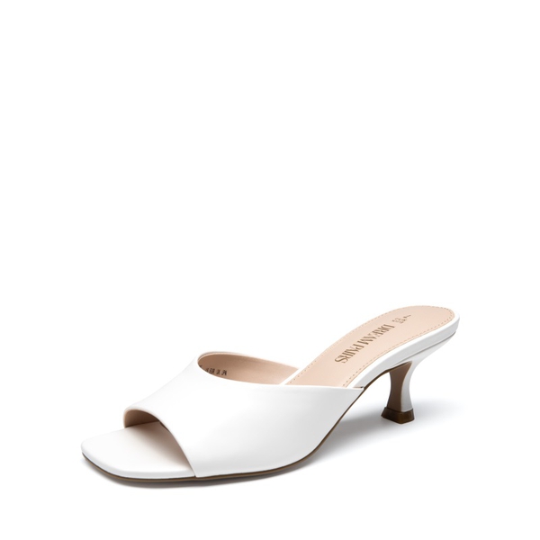 Square Toe Slip-On Heel Sandals - BONE -  0