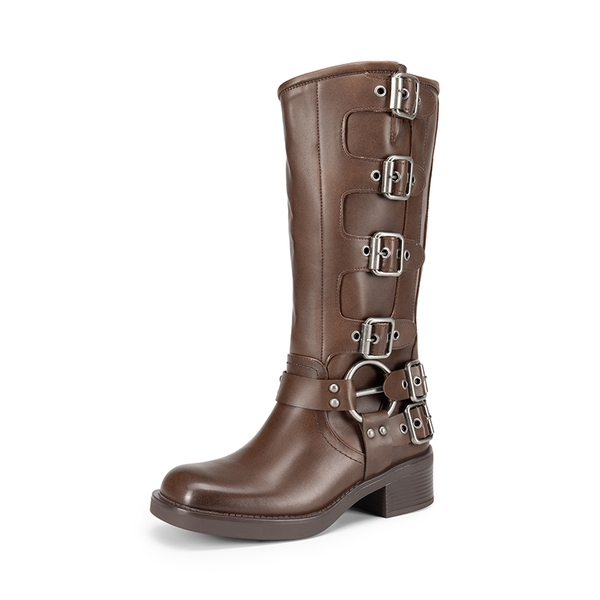 Square Toe Motorcycle Boots - TAN -  0