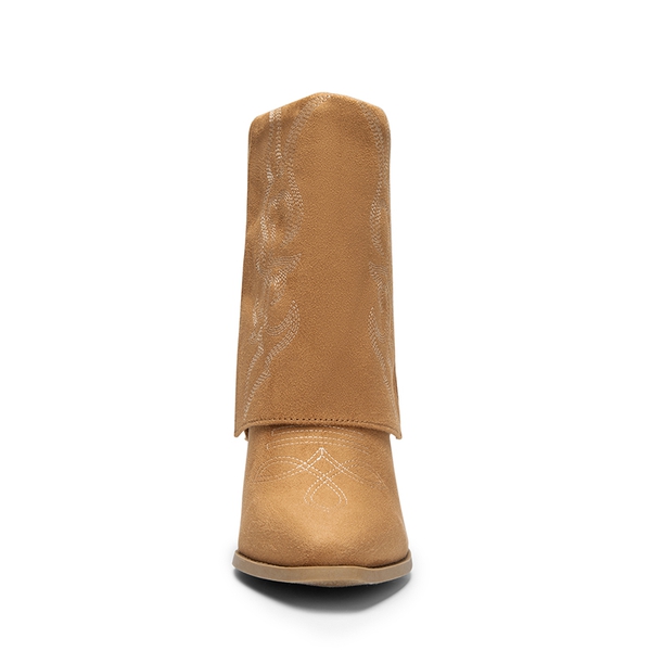 Fold Over Embroidered Cowgirl Boots - BROWN-SUEDE - 3