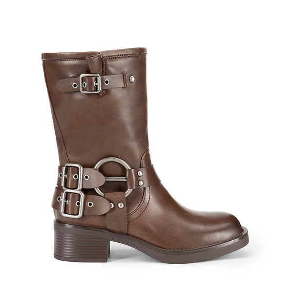 Buckles Motorcycle Mid-Calf Boots - TAN - 3