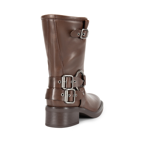 Buckles Motorcycle Mid-Calf Boots - TAN - 4