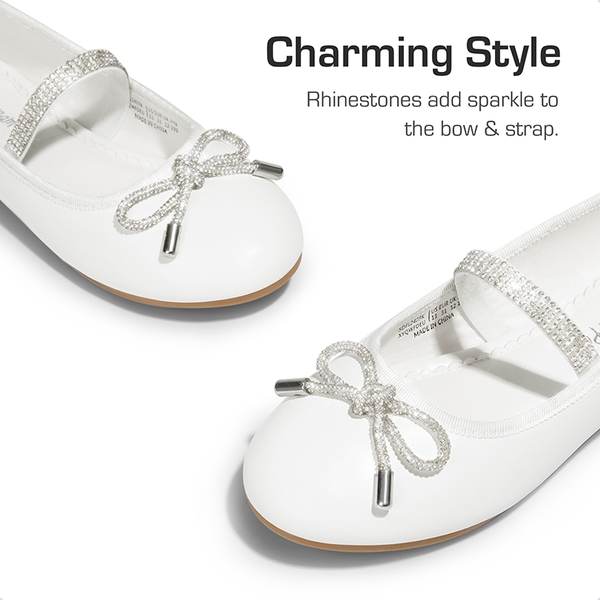 Girls' Sparkly Mary Jane Bow Flats - WHITE - 1