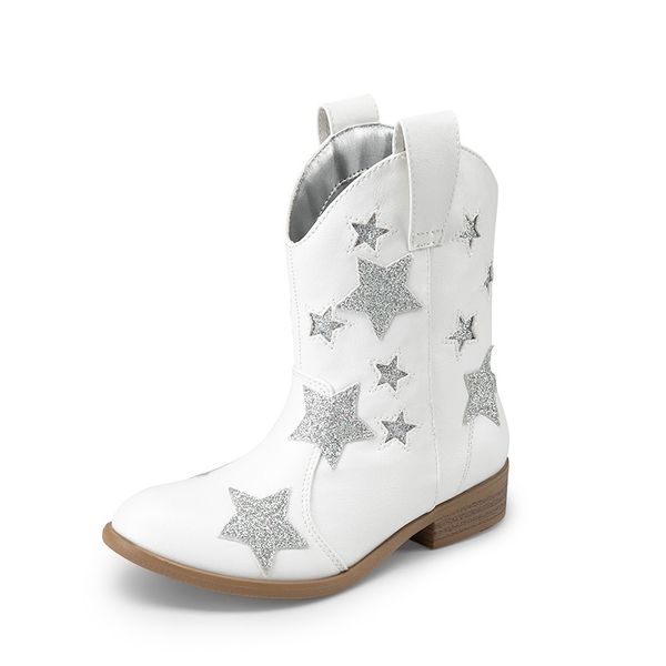 Kids Chic Glitter Western Boots - WHITE -  0