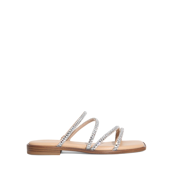 Rhinestone Straps Slide Sandals - SILVER - 3