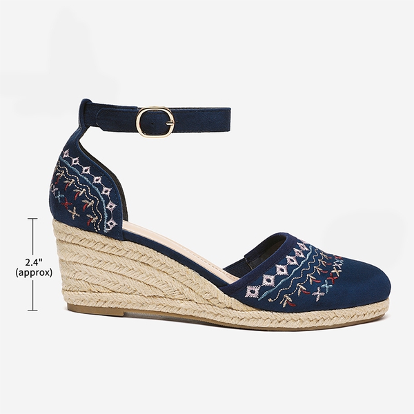Closed Toe Espadrille Wedges - NAVY - 1
