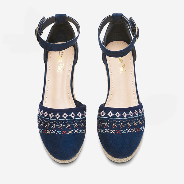 Closed Toe Espadrille Wedges - NAVY - 2
