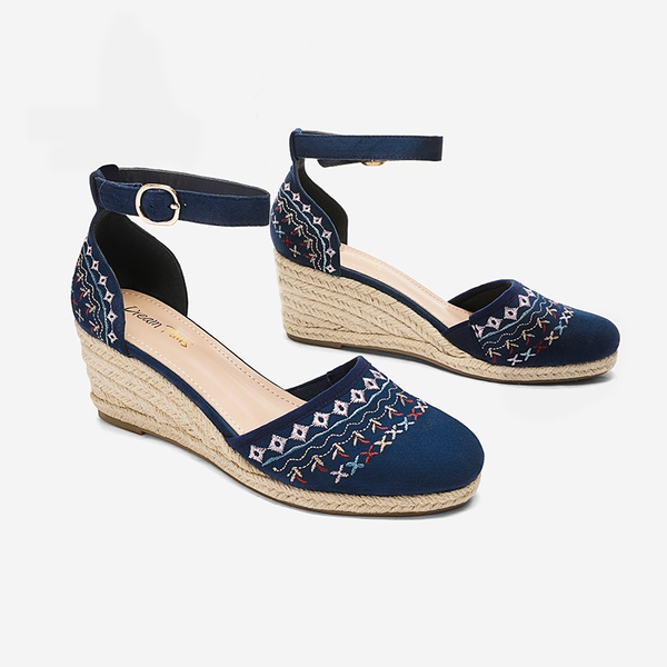 Closed Toe Espadrille Wedges - NAVY - 3