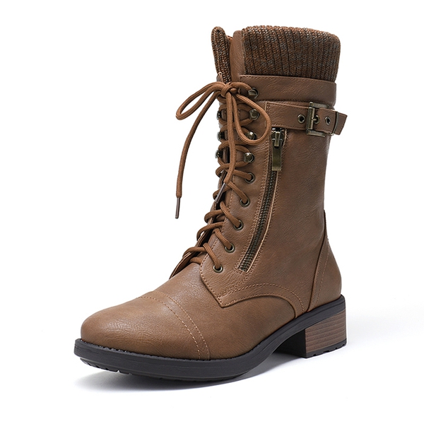 Winter Mid Calf Riding Boots - CAMEL -  0
