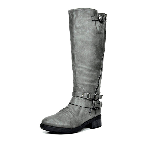 Wide Calf Faux Fur Lined Knee High Boots - GREY -  0