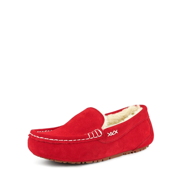 Faux Fur Moccasin Slippers - RED -  0