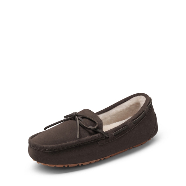 Moccasin Slippers with Faux Fur - BROWN -  0
