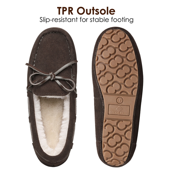 Moccasin Slippers with Faux Fur - BROWN - 1