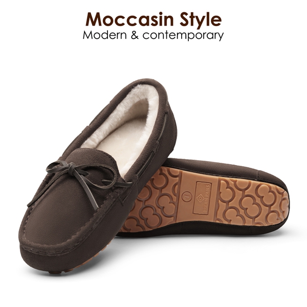 Moccasin Slippers with Faux Fur - BROWN - 2