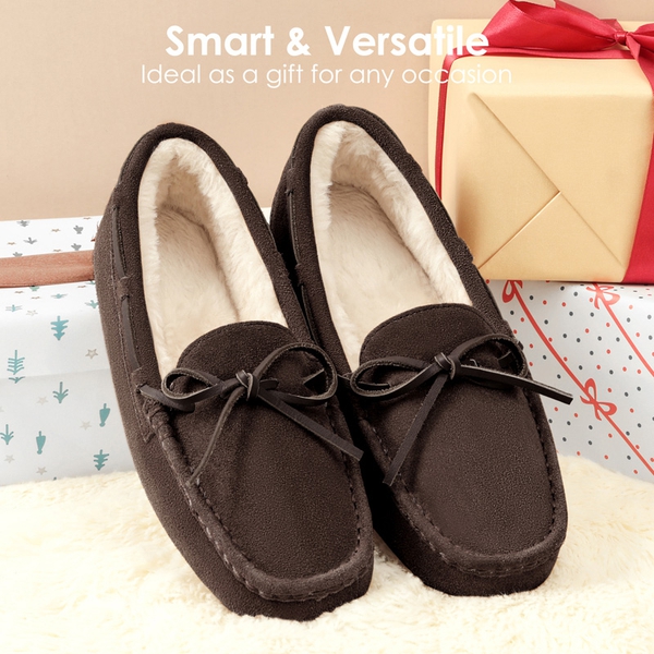Moccasin Slippers with Faux Fur - BROWN - 3