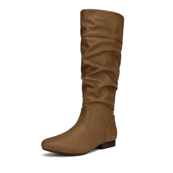 Wide Calf Knee High Winter Boots - CAMEL -  0